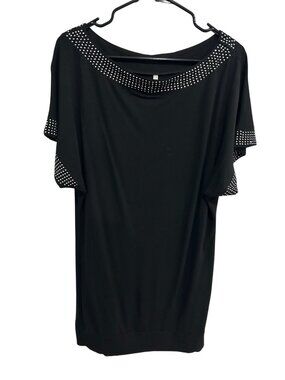 Womens Black Rhinestone Accented Tunic Dress Statement Style Minimalist